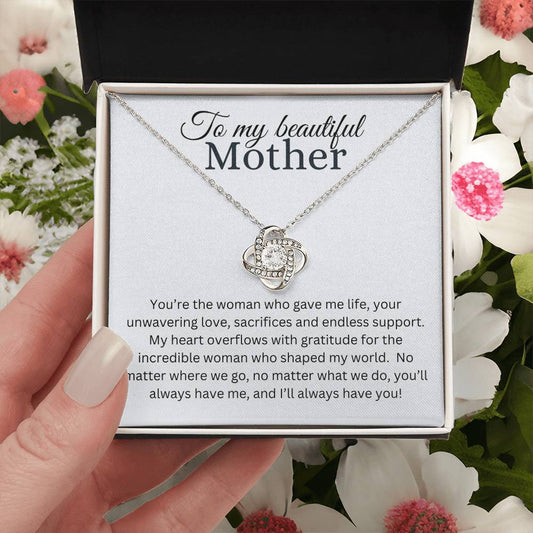 To My Beautiful Mother Love Knot Necklace  Mothers Day Gift